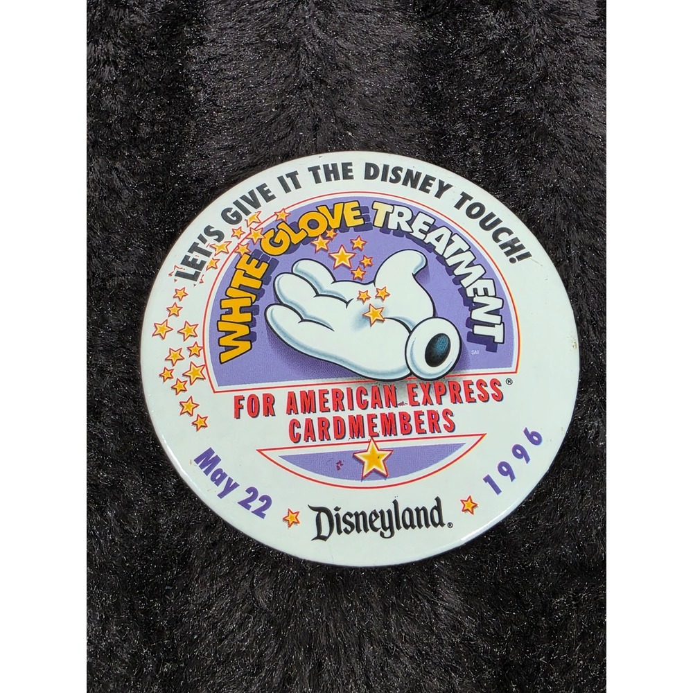 Vintage Disneyland 1996 American Express White Glove Treatment Button Pin 3 Inch